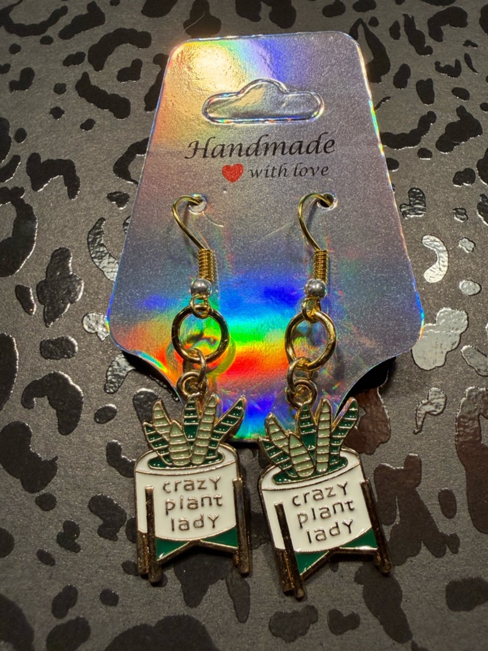 Handmade Crazy Plant Lady Dangle Earrings Nickel-Free Green Plant Lover Gift